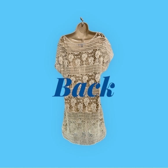 Club Z Collection Crochet Tunic Dress or Swimsuit Cover Up S/M Cream - Picture 3 of 5